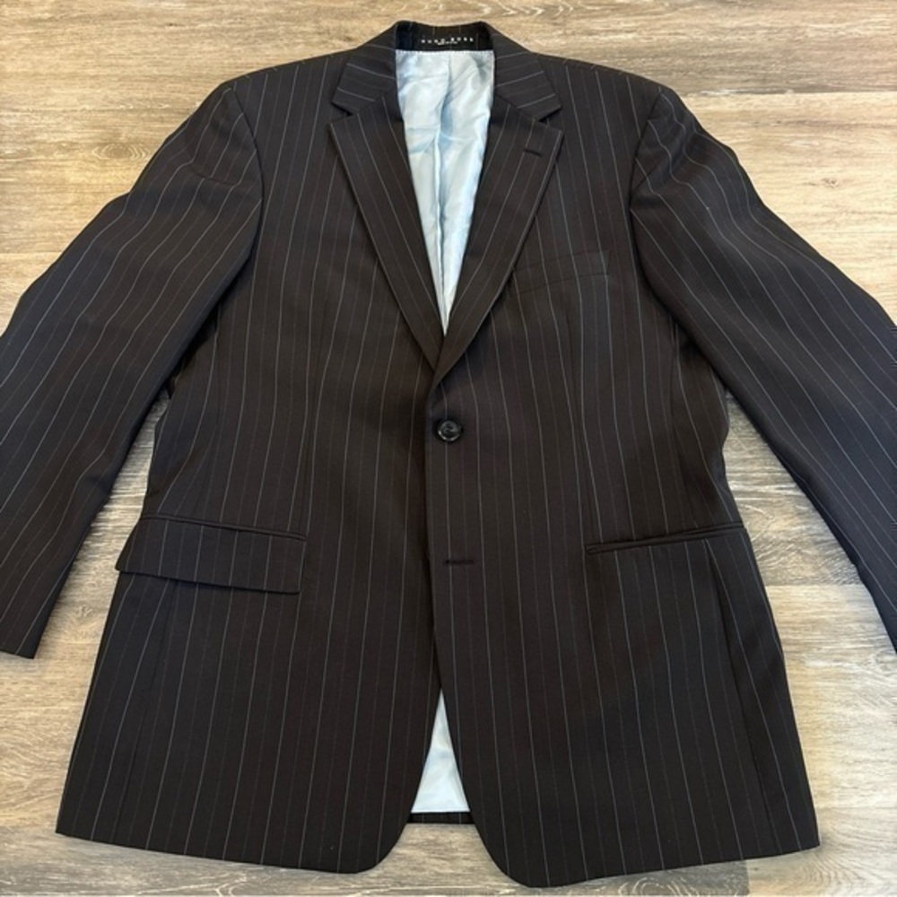 Hugo Boss Columbo 100% Virgin Wool Sports Coat: Black with Blue Pinstripes 42R